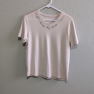 Kim Rogers Cream Embellished Short Sleeve Tee